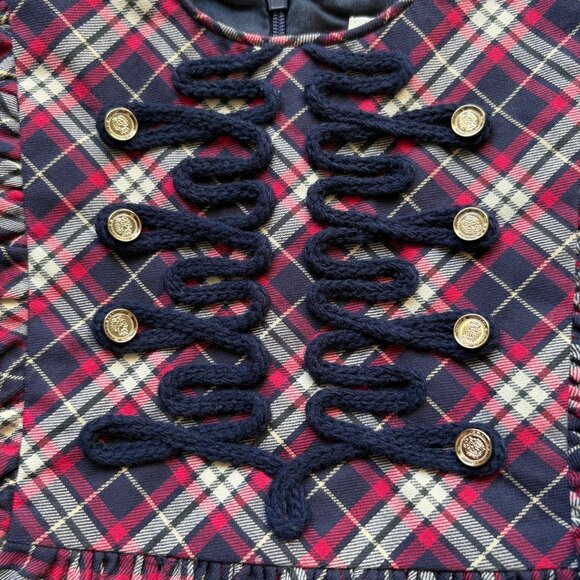 Pili Carrera Toddler Girl Blue Red Long Sleeve Cotton PLaid Dress Size 4Y - Picture 2 of 9